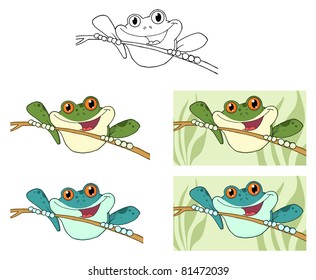 Happy Green Tree Frogs.Vector Collection