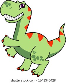 Happy green t-rex dinosaur with a huge smile.