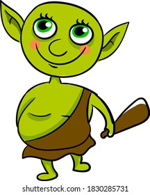Happy green troll, illustration, vector on white background