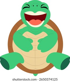Happy Green Turtle Cartoon hand drawn