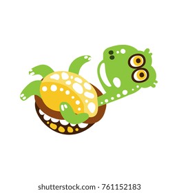 Happy green turtle flipped on back