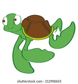 a happy green turtle on a white background