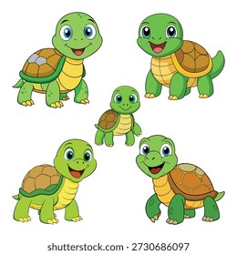 Tartarugas verdes felizes com conchas marrom réptil animal