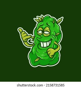 Happy Green Weed Nugget Monster Character Vector Illustration