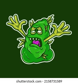 Happy Green Weed Nugget Monster Character Vector Illustration