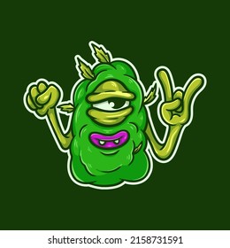 Happy Green Weed Nugget Monster Character Vector Illustration