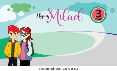 Happy greeting card happy milad greeting soft green background color with cartoon c
