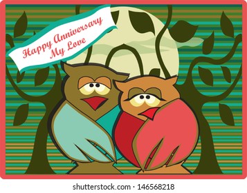 Happy greeting card,  owls in love