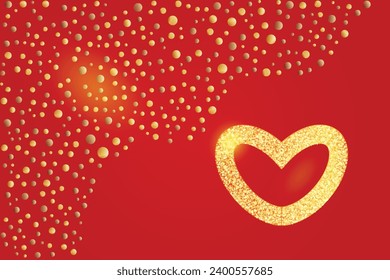 Feliz saludo a los puntos dorados como la frontera 14 de febrero Día todos los amantes Fiesta Diseño Gentil Sentimientos románticos Tarjeta de San Valentín Promoción plantilla de compras amor concepto romántico fondo rojo Efecto brillante 