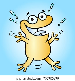 Happy greeting orange frog. Vector illustration. Cute cartoon character.