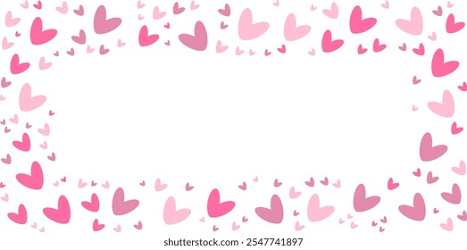 Saludo feliz marco de corazones rosados pastel 14 de febrero Día de todos los amantes Diseño suave Sentimientos románticos Tarjeta de San Valentín Promoción de compras Plantilla de amor Borde del corazón Copiar el texto de saludo del espacio