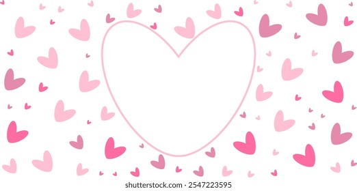 Feliz saludo marco de corazones rosados 14 febrero Día de todos los amantes Diseño suave Sentimientos románticos Tarjeta de San Valentín Promoción de compras Plantilla amor Borde del corazón Espacio de copia para texto de saludo como corazón