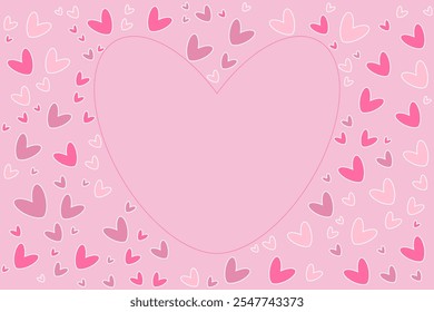 Feliz saludo marco de corazones rosados 14 febrero Día de todos los amantes Diseño suave Tarjeta de San Valentín Promoción de compras Plantilla amor Borde del corazón Espacio de copia para texto de saludo como corazón Fondo pastel