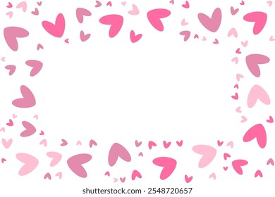 Feliz saludo marco de corazones rosados 14 febrero Día de todos los amantes Diseño suave Sentimientos románticos Tarjeta de San Valentín Promoción de compras Plantilla amor Borde del corazón Espacio de copia para texto de saludo