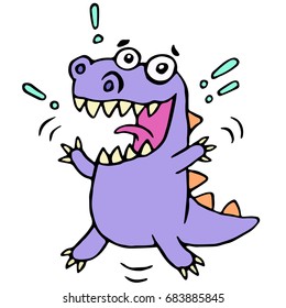 Happy greeting purple dragon. Vector illustration. Cute cartoon character.