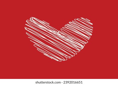 Feliz saludo corazón garabato blanco 14 de febrero Día de todos los amantes Diseño Gentil Sentimientos románticos Tarjeta de San Valentín Promoción plantilla de compras Concepto de venta Fondo rojo Diseño sencillo Amor Sensación 