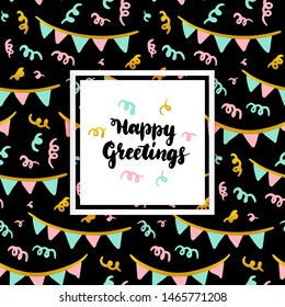 Happy Greetings Lettering Concept. Vector Illustration of Postcard Design.