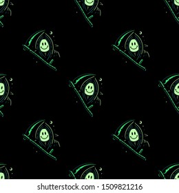 HAPPY GRIM REAPER COLOR SEAMLESS PATTERN BLACK BACKGROUND