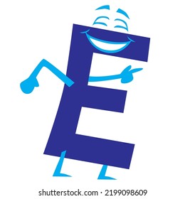 A happy, grinning cartoon letter E is making it's way down the street