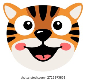 Fröhlich grinsendes Gesicht. Tiger head cartoon emoji