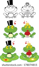 Happy Groom and Bride Frog Cartoon Characters. Set Vector Collection