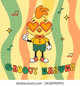 Happy groovy easter chicken with glasses hearts