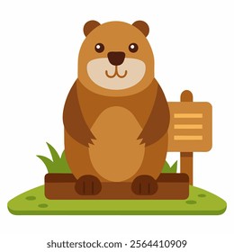 Happy Groundhog cartoon on nature background Groundhog Day vector on a white background