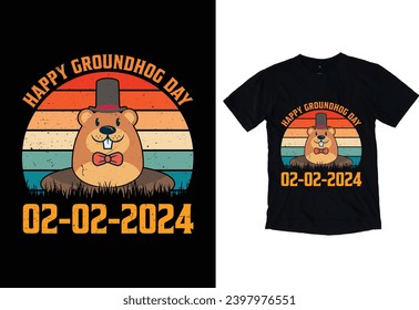 Happy Groundhog Day 02-02-2024 typography Vector Eye catching Christmas Day t-shirt ready for prints posters, banner, mug