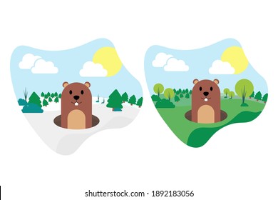 Happy Groundhog Day. 2 February. Holiday concept. Template for background, banner, card, poster. Vector EPS10 illustration