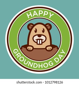 Happy groundhog day badge illustration