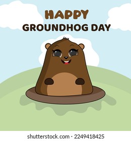 Happy Groundhog Day Banner. Design for print greetings card, banner, poster. Vector illustration.