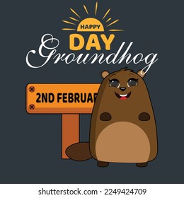 Happy Groundhog Day Banner. Design for print greetings card, banner, poster. Vector illustration.