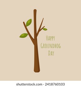 Happy Groundhog Day banner. Illustration with a young tree and new leaves