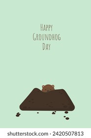 Happy Groundhog Day banner. Illustration with a cute marmot's head in a hole 