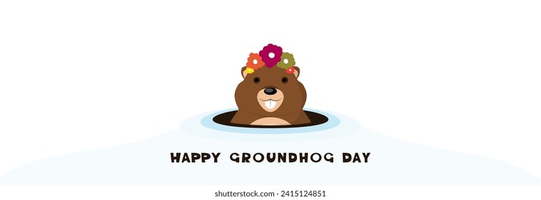 Happy Groundhog Day. Banner or postcard for the day of the holiday