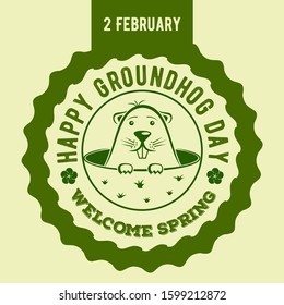 Happy Groundhog day card design with cute groundhog. Vector illustration.