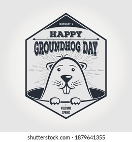 Happy Groundhog day card design with cute groundhog. Vector illustration