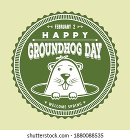 Happy Groundhog day card design with cute groundhog. Vector illustration.