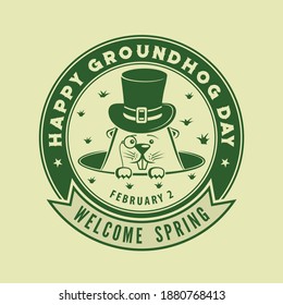 Happy Groundhog day card design with cute groundhog. Vector illustration