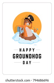 Happy Groundhog Day card design with cute groundhog.