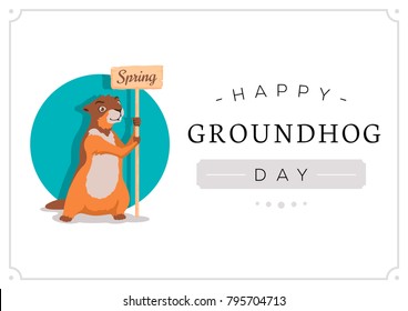 Happy Groundhog Day card design with cute groundhog.