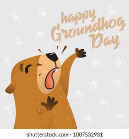 Happy Groundhog Day card. Lettering text. Vector illustration.