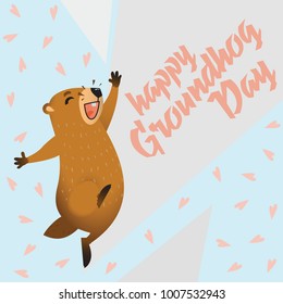 Happy Groundhog Day card. Lettering text. Vector illustration.