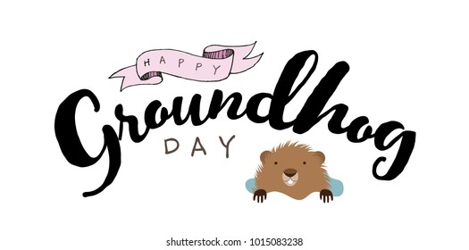 Happy Groundhog Day cartoon with text. EPS10 vector illustration.