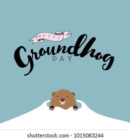 Happy Groundhog Day cartoon with text. EPS10 vector illustration.