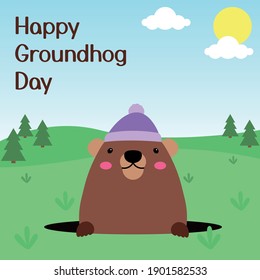 Happy Groundhog Day celebration design with cute groundhog. ready to use, for banner, website, printing promotion