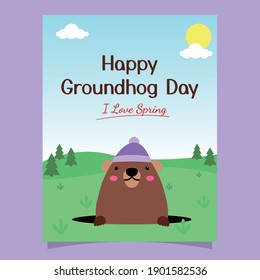 Happy Groundhog Day celebration design with cute groundhog. ready to use, for banner, website, printing promotion