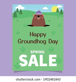 Happy Groundhog Day celebration design with cute groundhog. ready to use, for banner, website, printing promotion