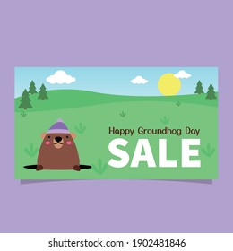 Happy Groundhog Day celebration design with cute groundhog. ready to use, for banner, website, printing promotion