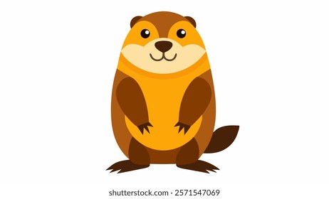 Happy groundhog day celebration. Funny vector cartoon illustration with marmot. Vector art with white background